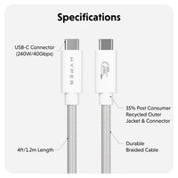 HyperDrive® Next USB4 Type-C Performance Cable (1.2M/4Ft) - White