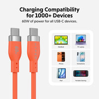 HyperJuice Flex USB-C to USB-C Silicone 60W Charging Cable (1.5M/5Ft) - Orange
