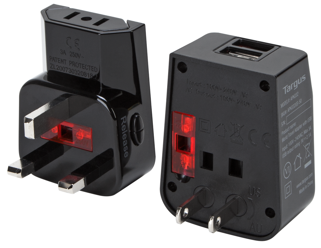 World Travel Power Adapter with Dual USB Charging Ports