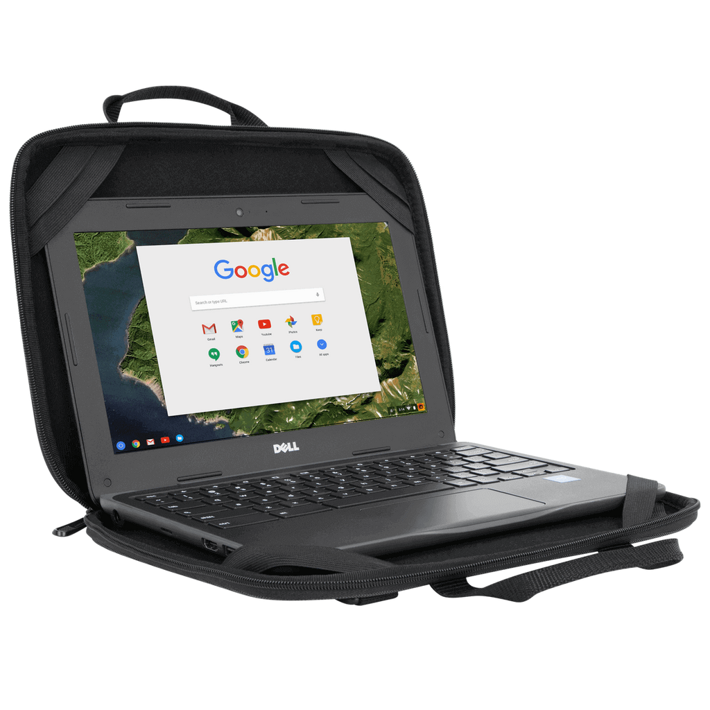 Essentials 11.6” Chromebook Work-in Case (Black/Grey) - In Use Right Angle