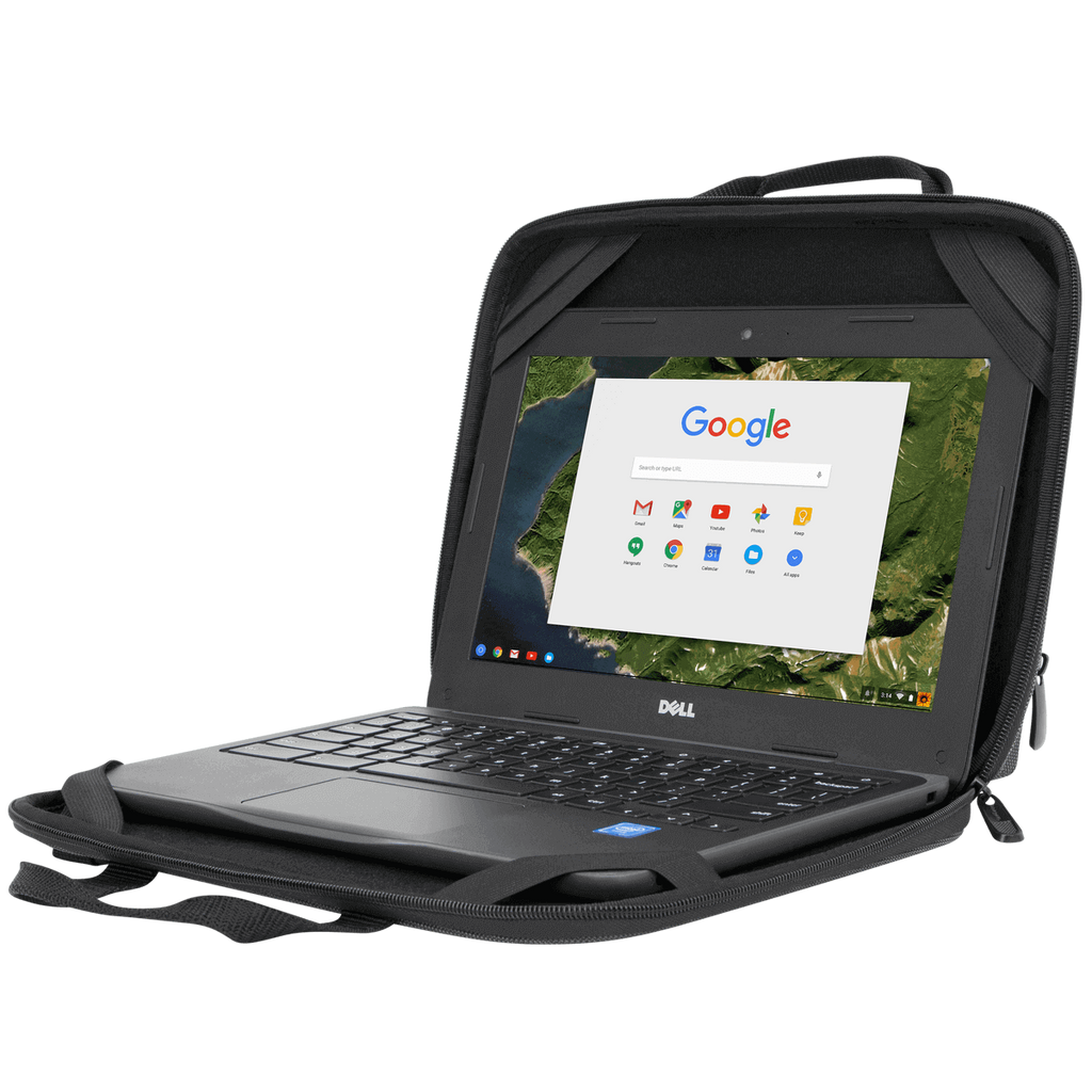 Essentials 11.6” Chromebook Work-in Case (Black/Grey) - In Use Left Angle